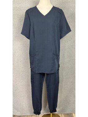 Mivei Women's Blue Scrub Set With UPF 50+ V-Neck Top & Jogger Pants Large NWT's.